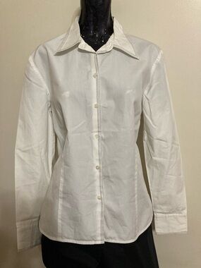 White with Black Thread Trim Button-Down Shirt. Item# SSct6